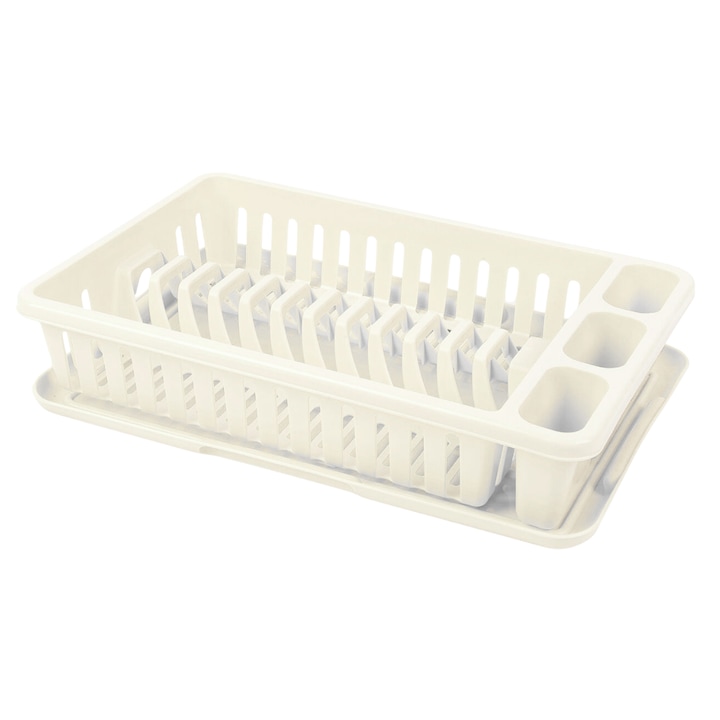 Uscător vase, LyoBest, rectangular, cu tavă, alb, 42x26x9cm