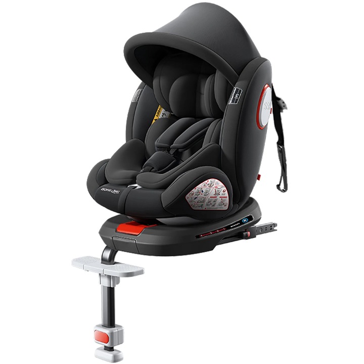 Scaun auto ergonomic pentru copii, scaun bionic pentru bebelusi, protectie coloana C-cockpit, bretele umar 120 cm, catarame tip racing, 0–12 ani, negru top