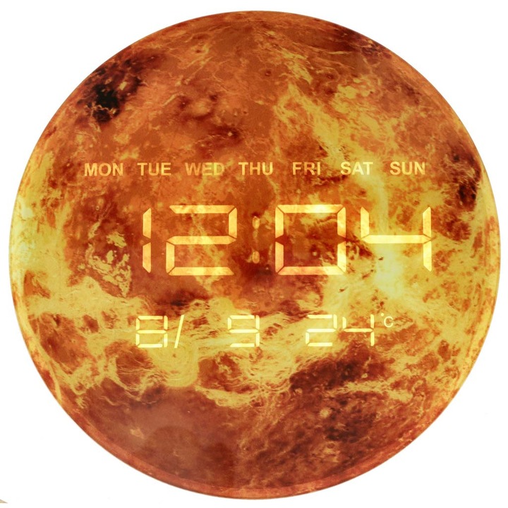 Ceas decorativ Artemis Planeta Mars, LED, 32 cm, alimentare retea, baterie CR2032 inclusa