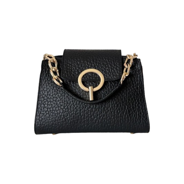 Geantă, Zea, Mini Posh, piele neagră, design minimalist, 25x17x9cm