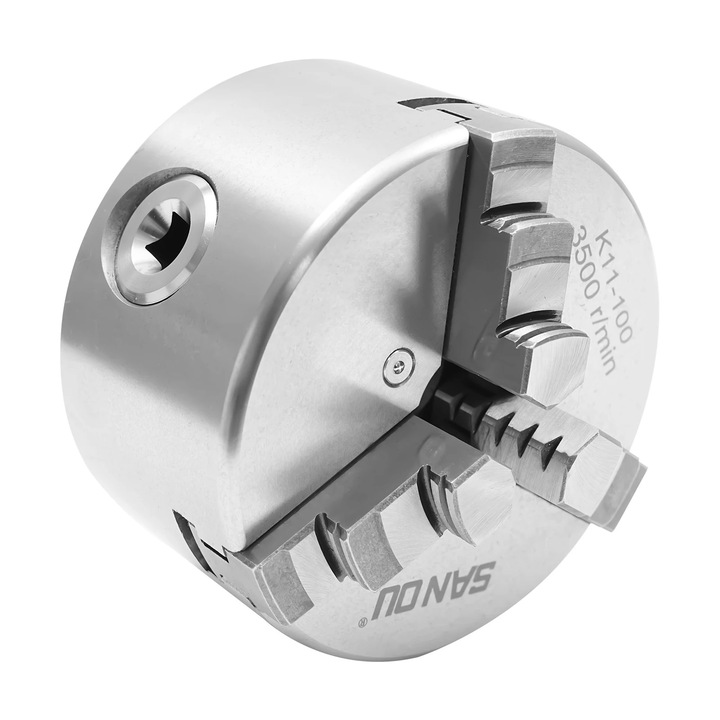 Mandrină de strung cu 3 bacuri, 100mm, prindere 30-90mm, argintiu