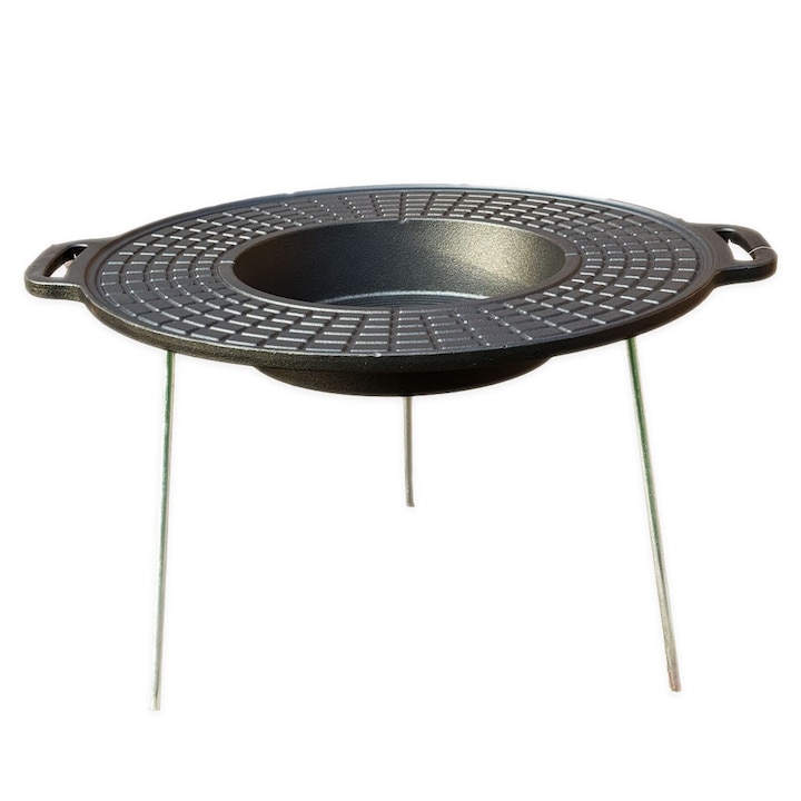 Gratar disc fonta Xelon, 50cm, cu oala incorporata, negru mat, picioare otel