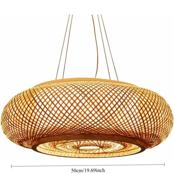 Lustra din bambus, design modern, 50cm, fara bec, natur