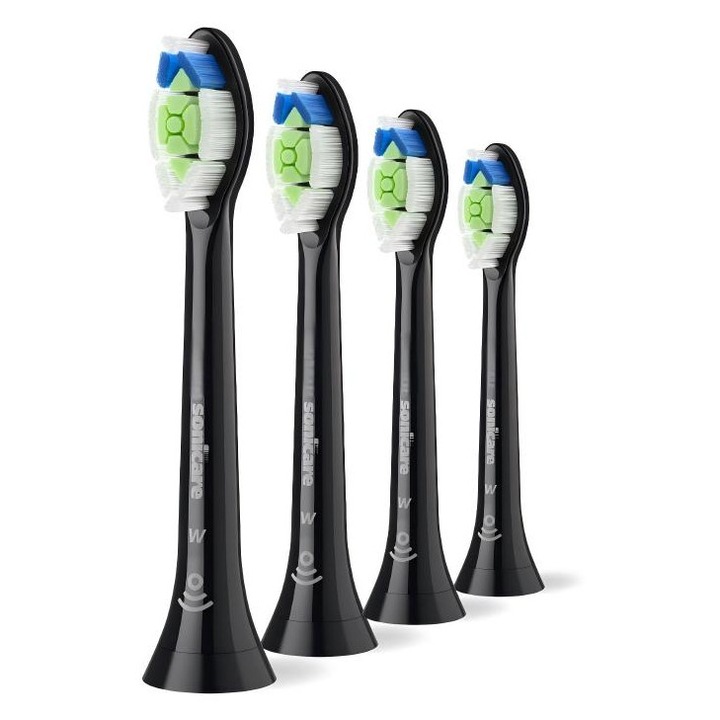 Set de 4 rezerve pentru periuta de dinti electrica, pentru Philips Sonicare W2 Optimal White HX6064/88, Negru
