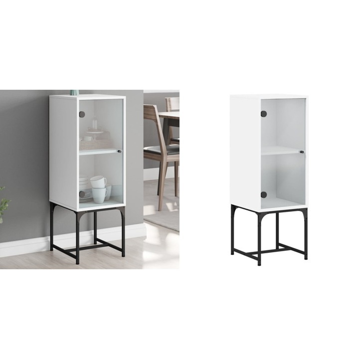 Noptiera cu usa de sticla, alb, 35x37x100 cm