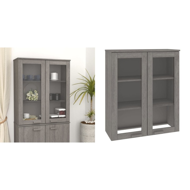 Raft sup. comoda „HAMAR” gri deschis 85x35x100cm lemn masiv pin