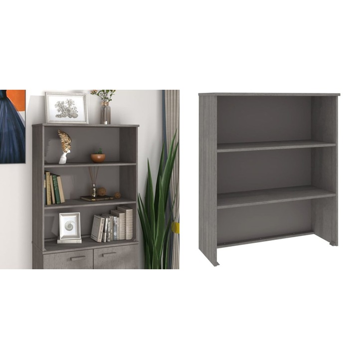 Raft sup. comoda „HAMAR” gri deschis 85x35x100cm lemn masiv pin