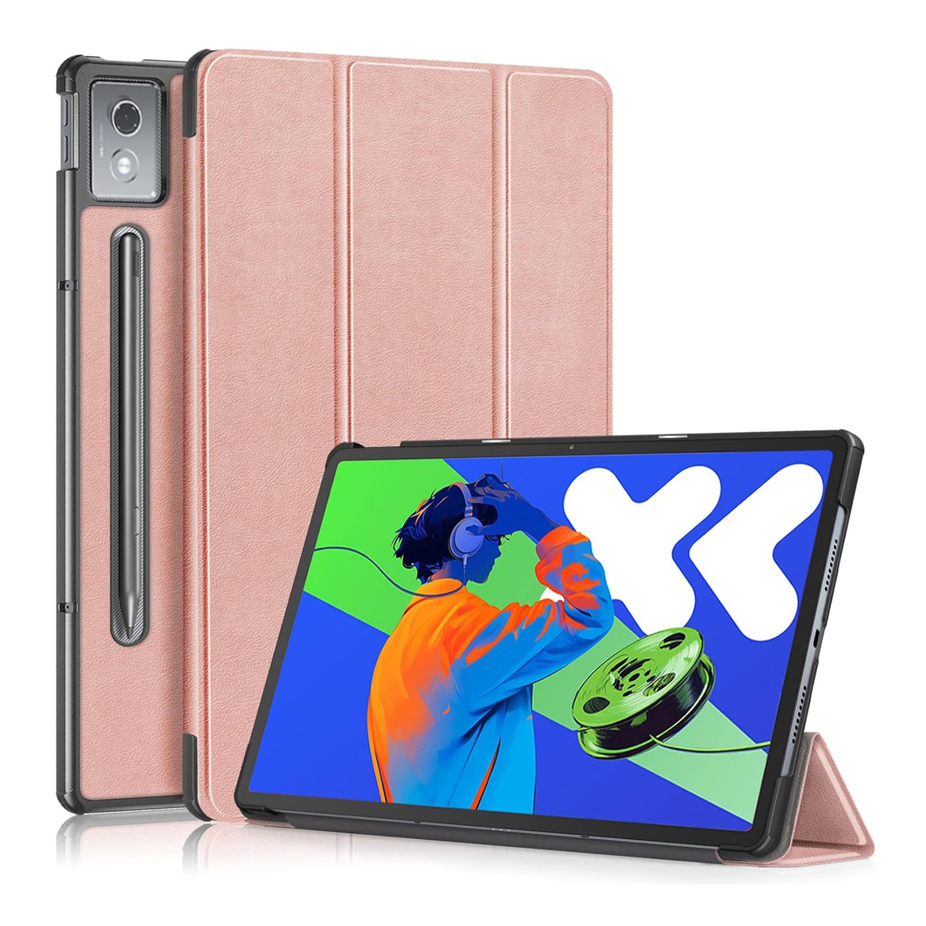 Husa tableta, Pentru Lenovo Idea Tab Pro 12.7 inch 2025, TB-373FU/TB-373ZC/TB-375FC, Auto functie sleep/wake tip stand, Auriu rose