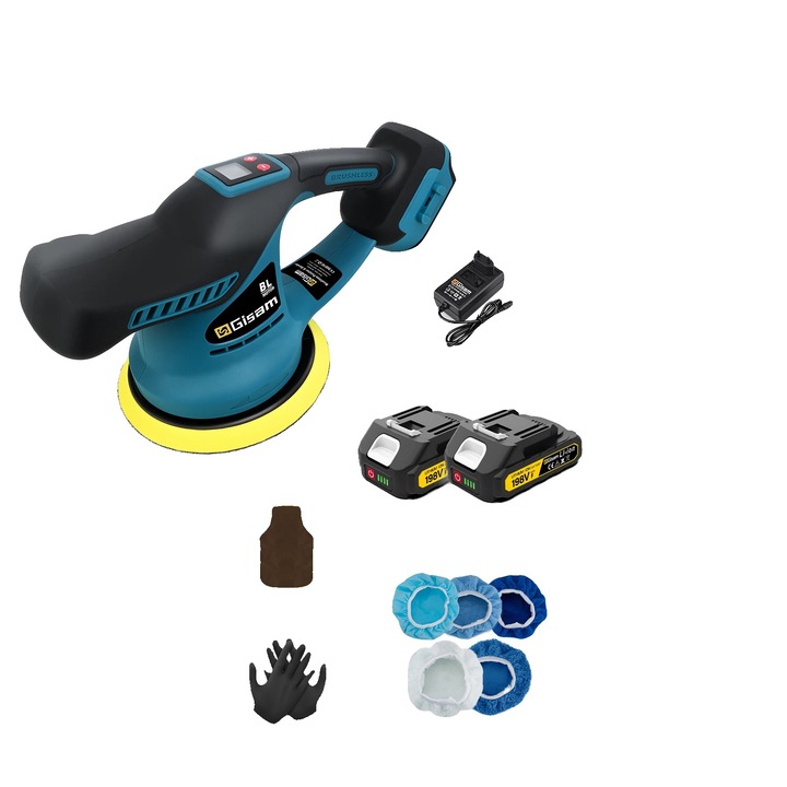 Masina de polisat, 6 viteze, constructie rezistenta, set cu 2 baterii, 150mm