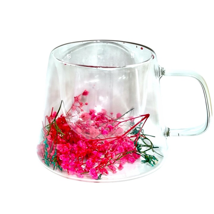 Cana, LGCHome, Sticla termorezistenta, flori uscate, roz/verde, 250 ml