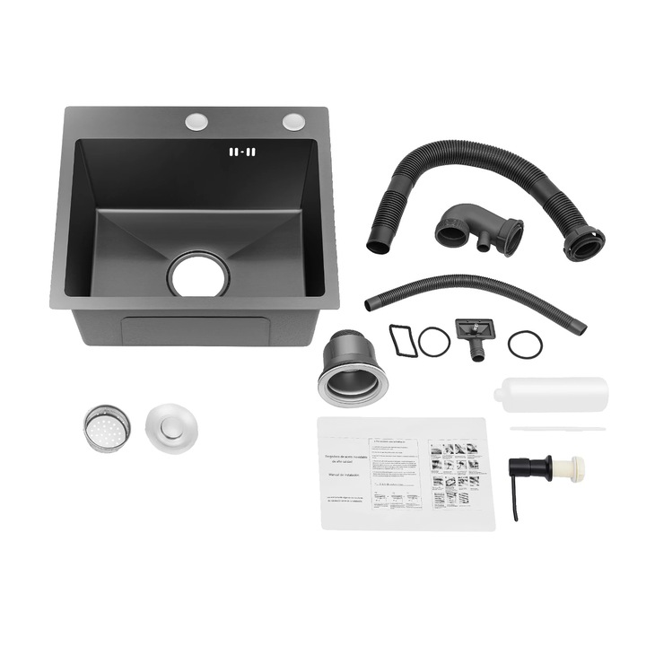 Chiuveta bucatarie, inox, negru-gri