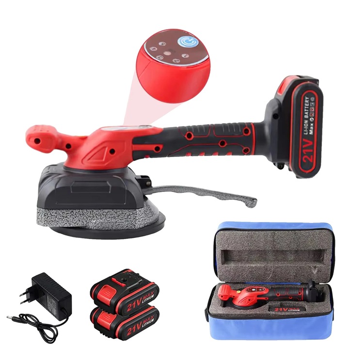 Masina de placat gresie si faianta, 5 trepte, acumulator reincarcabil, set rosu, 3500W, 200kg capacitate de absorbtie