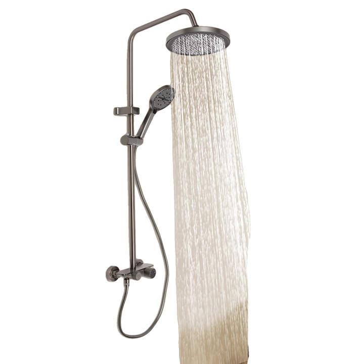 Set de dus, 43.31in inaltime, montare pe perete, cap de dus rotund, material premium rezistent la rugina