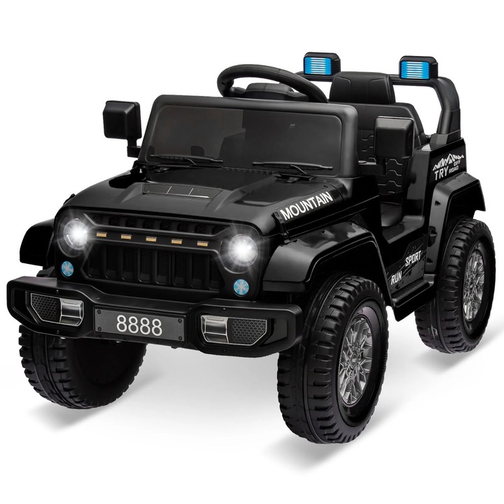 Elektromos gyermekautó, 12V-os teherautó, 2x35W motorok, távirányító, max. sebesség 5 km/h, zenelejátszó, 3-8 év, fekete