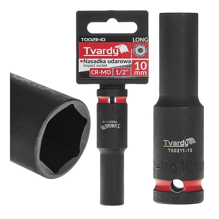 Cheie tubulara de impact lunga in 6 puncte 1 / 2", 10 mm, Cr-Mo, Tvardy T00211-10