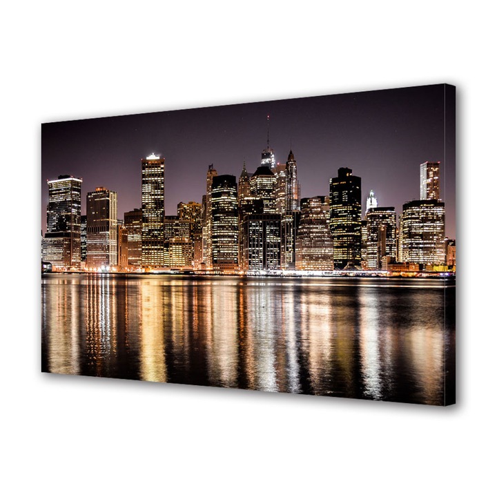 Tablou Canvas Luminos in intuneric VarioView LED Urban Orase Zgarie norii New york ului, 60 x 90 cm