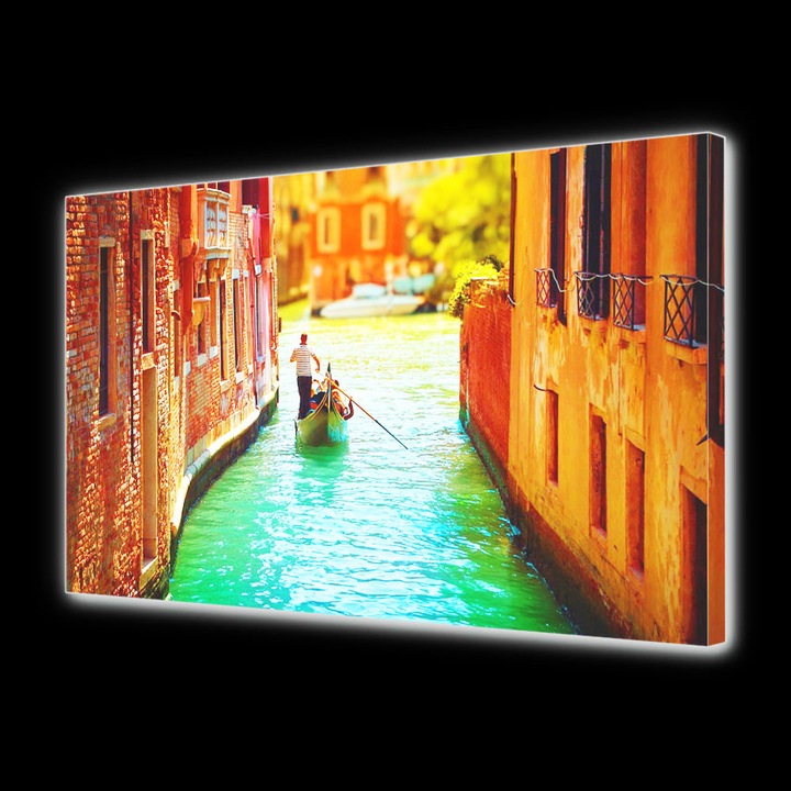 Tablou Canvas Luminos in intuneric VarioView LED Urban Orase Pe canal in Venetia, 30 x 45 cm