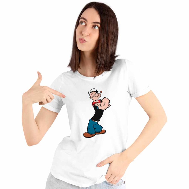 Tricou Femei Popeye Marinarul Looney Cartoon Pescar, CoolTrend, alb, marime 2XL
