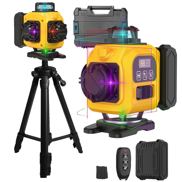 Lézeres szintező, 16 vonal, automata szintezés, 2 akkumulátor, 30m, kompakt
