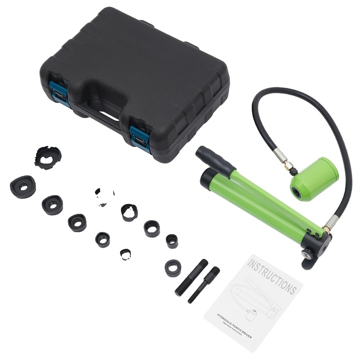 Set de unelte hidraulice pentru gaurire, 80KN, include 6 matrite, verde, 41.5x27.5x15.5cm