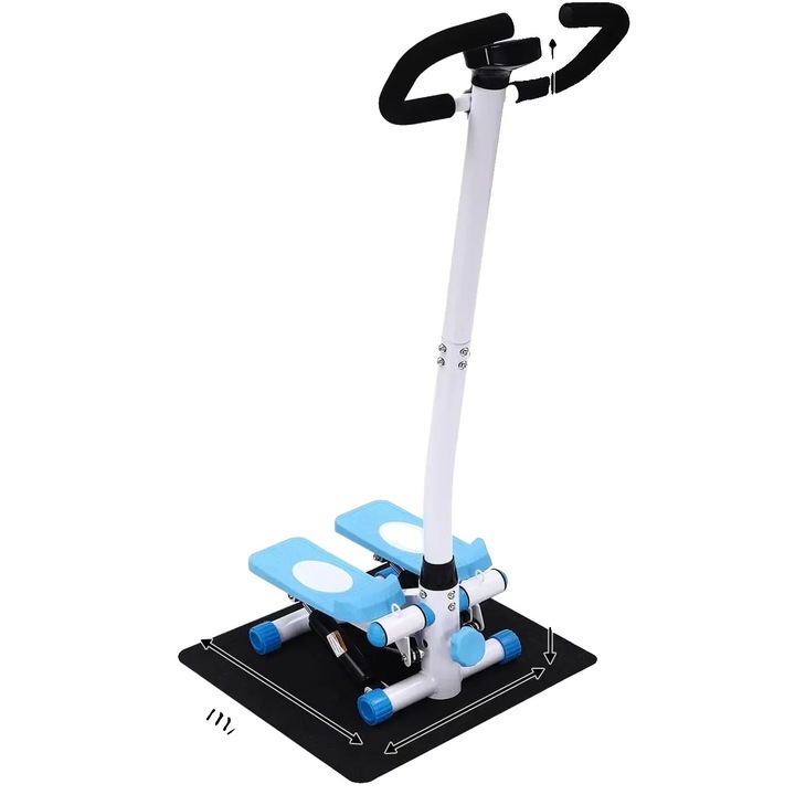 Степпер фитнес с дръжки, регулируемо съпротивление, компактен дизайн, черен