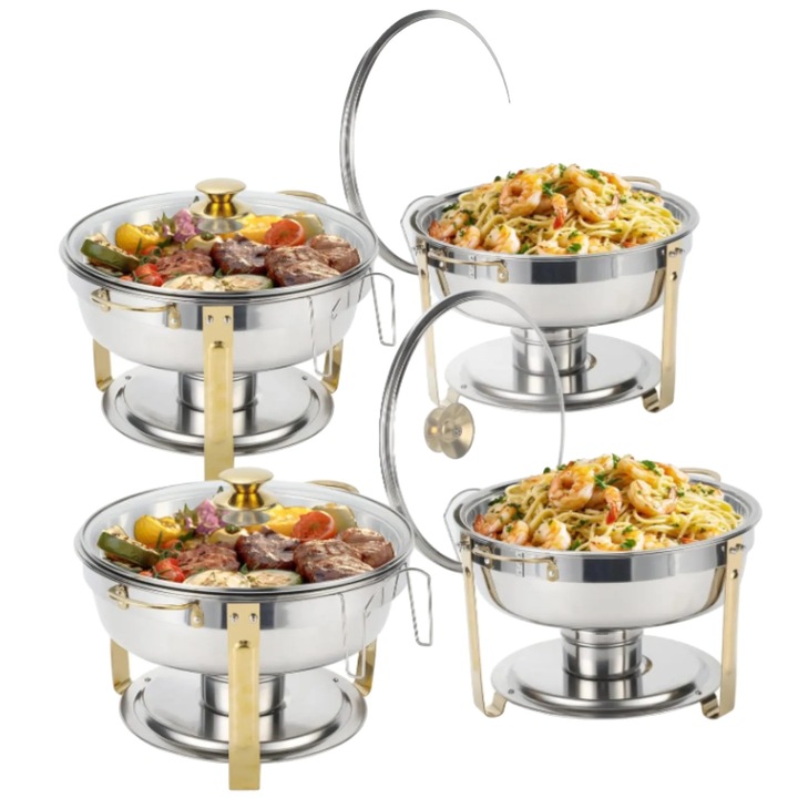 Гастронорм тави, 4 броя, стъклен капак, неръждаема стомана, 5QT, лесни за почистване