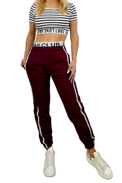 Pantaloni vatuiti cu bumbac, MOVEN Club si banda elastica, Visiniu, Marimea M, FashionForYou