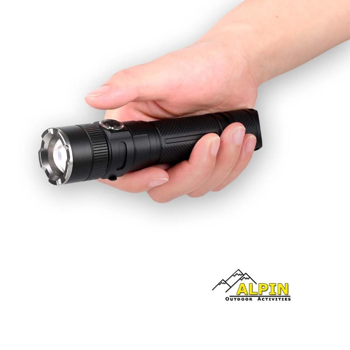Фенер Alpin Focus+ 1200Lm, 5000mAh, IP67, 136x30x25mm, бял