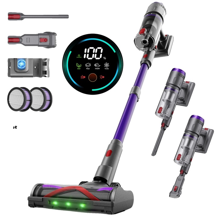 Aspirator fără fir, 58.000 Pa, autonomie 80 minute, Multicolor