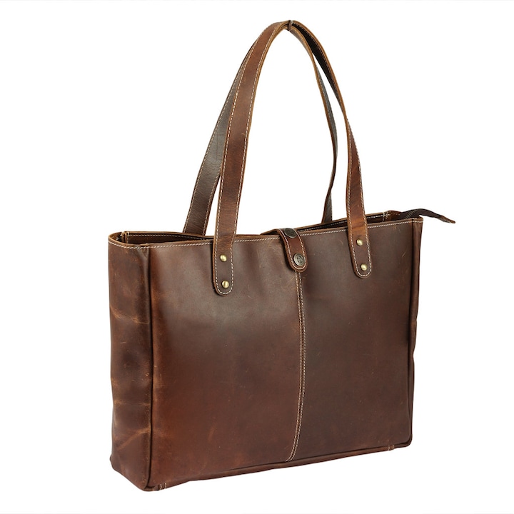 Geantă din Piele Naturala, NeoSimply, Crazy Horse, Maro Vintage, 40x31x10cm