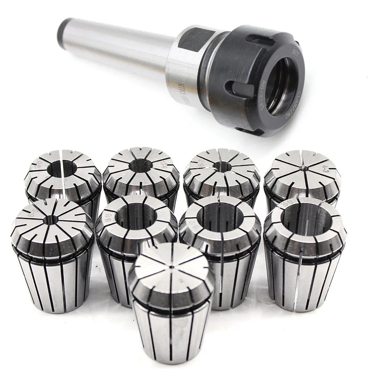 Portpensa ER32 + 9x Pense ER32, MK3/MT3, Tija de tragere M12, Interval 2–20 mm, Pentru freze, Argintiu