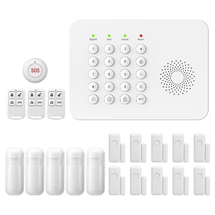 Kit Supraveghere si Securitate, A01 GSM, Conexiune Wireless, Compatibilitate Smart Home, 99 zone, Plug EU