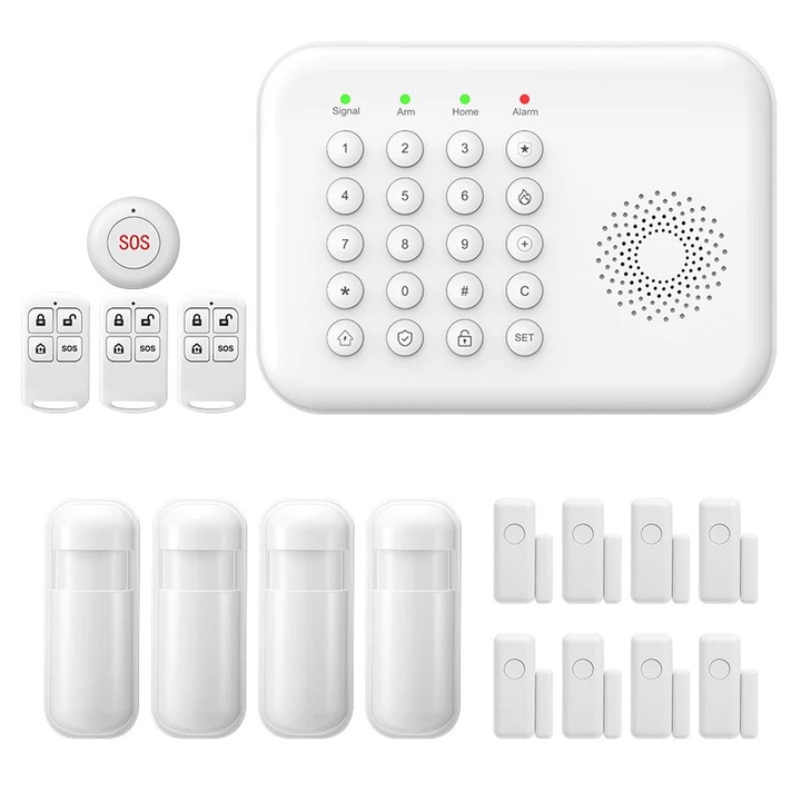 Kit Supraveghere si Securitate, A02 GSM, Conexiune Wireless, Compatibilitate Smart Home, 99 zone, Plug EEU