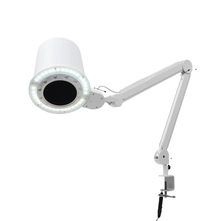 Уред за маникюр-педикюр, прахоуловител за нокти, регулируем ъгъл, LED осветление, бял