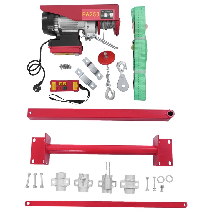 Winch electric, 250kg capacitate ridicare, telecomanda fara fir, rosu