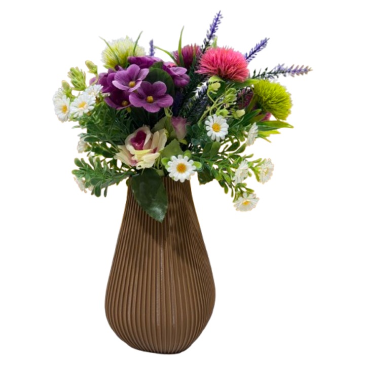 Декоративна ваза – 17 см, за изкуствени цветя, модерен дизайн, кафява