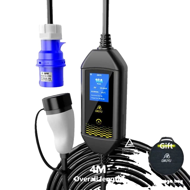 Incarcator portabil pentru vehicule electrice, 7KW, 4m, IP65, compatibilitate Type 2