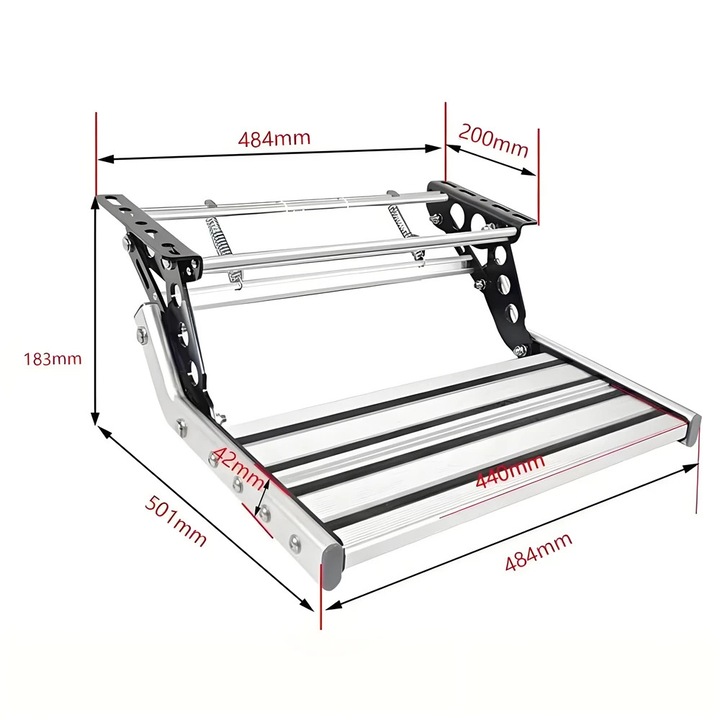 Scara pliabila pentru rulote, aluminiu, suprafata antiderapanta, argintie, 535x560x185mm