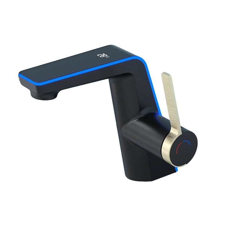 Baterie sanitara cu display digital, control apa calda/rece, montare pe blatul chiuvetei, 35mm, crom