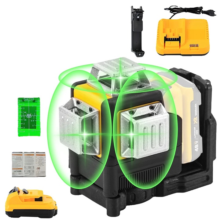 Nivela laser, laser verde, precizie +/-1mm, cu 1 baterie