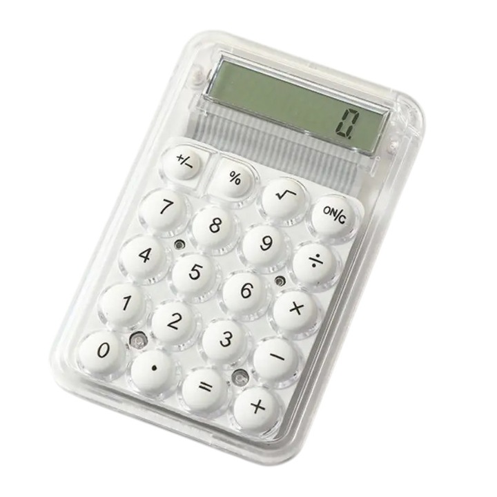 Calculator mini transparent, alb, 5.2x8.2cm