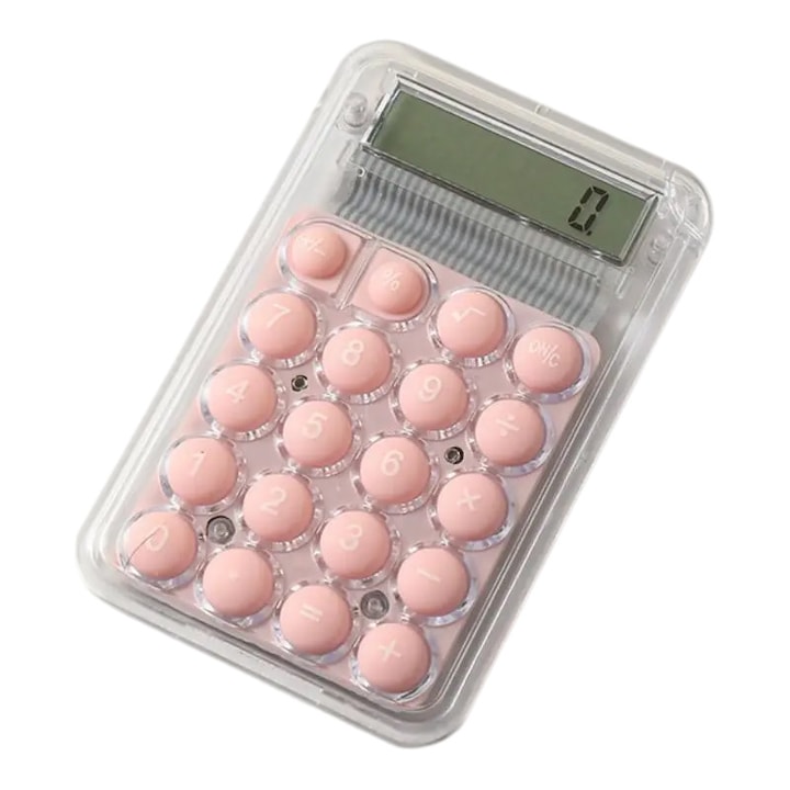 Calculator mini transparent portabil roz 52x82mm