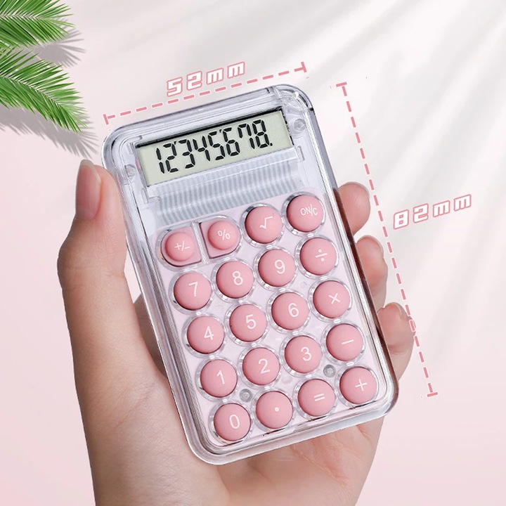 Calculator mini transparent portabil roz 52x82mm - eMAG.ro