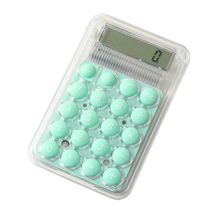 Calculator mini transparent, verde, 52x82mm, butoane colorate