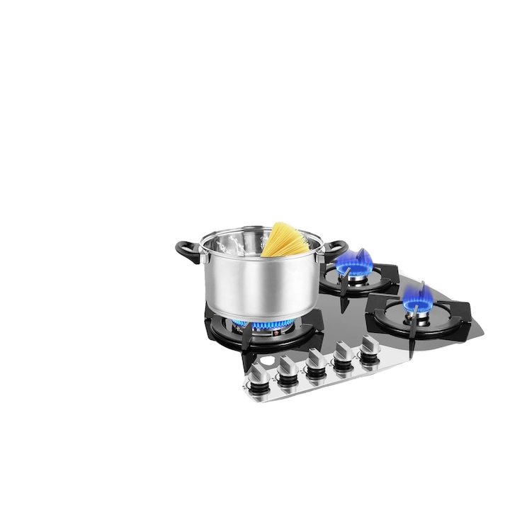 Gáz főzőlap, 5 égős, edzett üveg, 90x51x6cm, beépített kialakítás