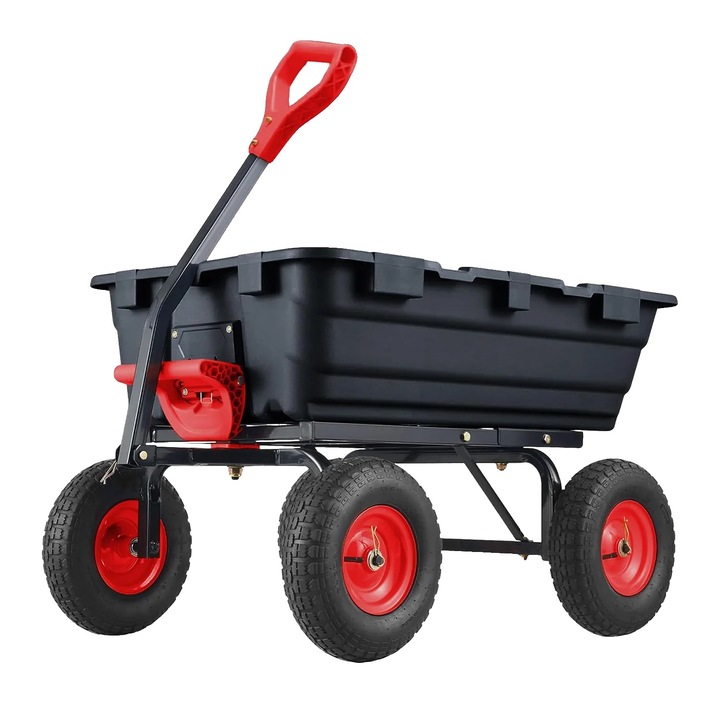 Carucior de gradina, capacitate 800 lbs, sistem de descarcare rapida, negru, 173x71x82cm