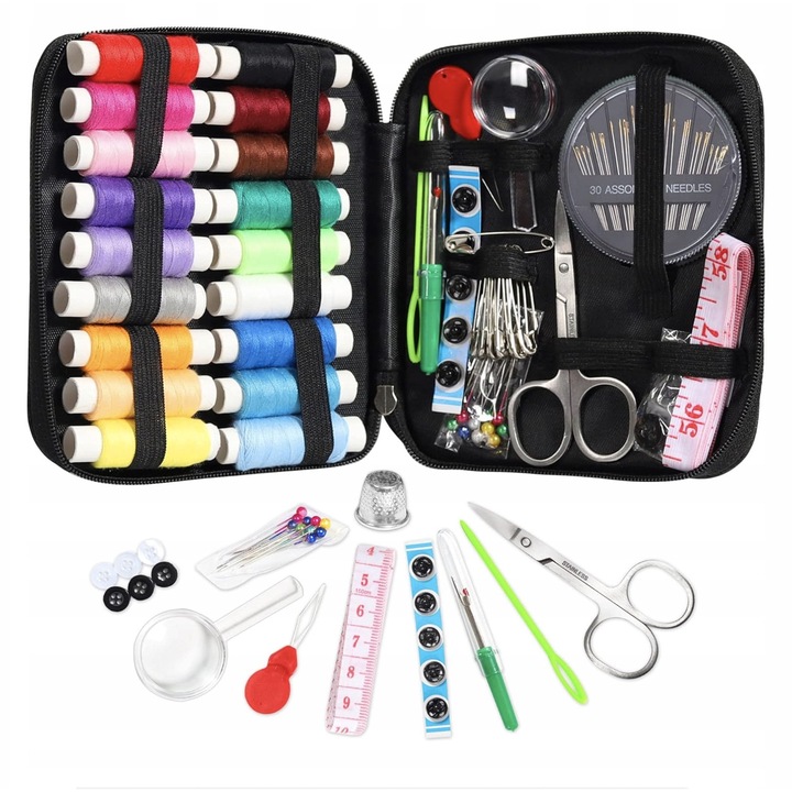 Set complet de cusut 86 piese, pentru incepatori, multicolor, portabil