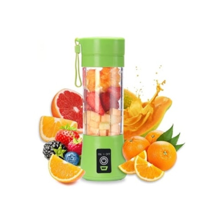 Storcator de fructe portabil cu cupa pentru milkshake, 6 lame, verde