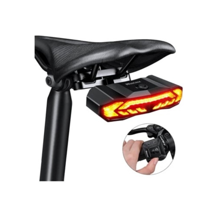 Lumina bicicleta 5-in-1 cu semnale de intoarcere, lumina de frana, alarma, control de la distanta, reincarcabila, multicolor