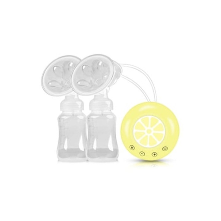 Pompa san electrica dubla cu sticla de lapte USB, fara BPA, perna din silicon, galben